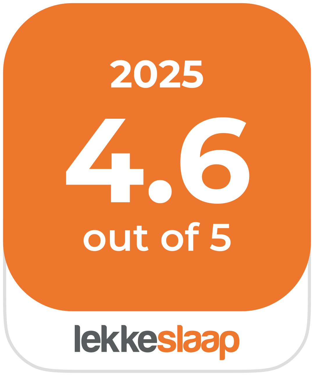LekkeSlaap high review score badge — 4.6 out of 5, 2025